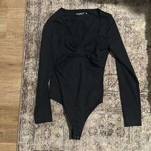 Abercrombie & Fitch Bodysuit Womens Sz S Black V-Neck Long Sleeve Stretch